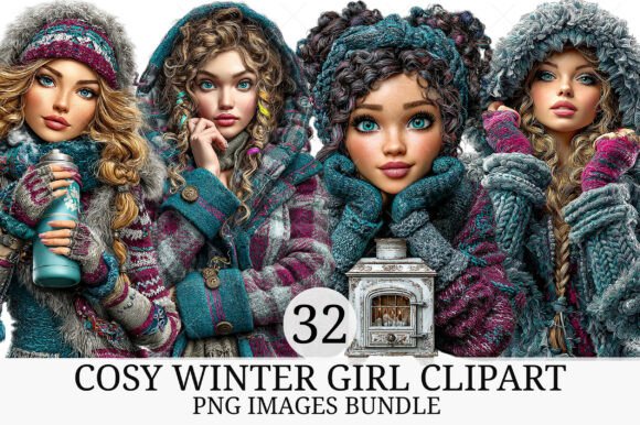 Cosy Winter Girl Clipart Bundle