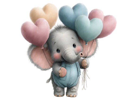 Cute Elephant with Heart Balloons Guide