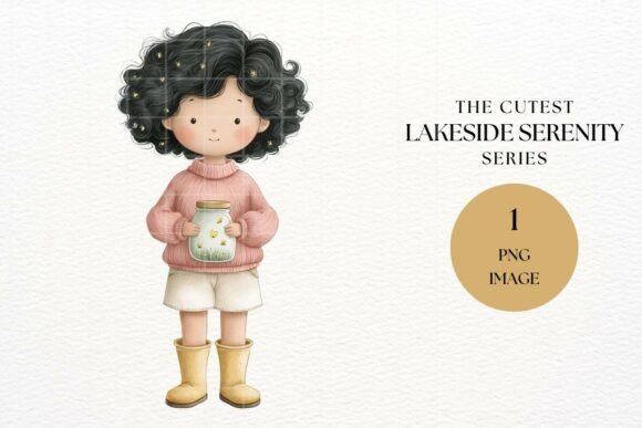 Cute Firefly Jar Girl Clipart for Creative Projects