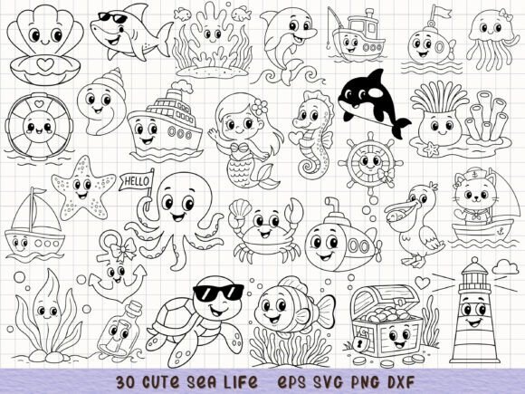 Cute Sea Life Clipart Ocean Animal Svg