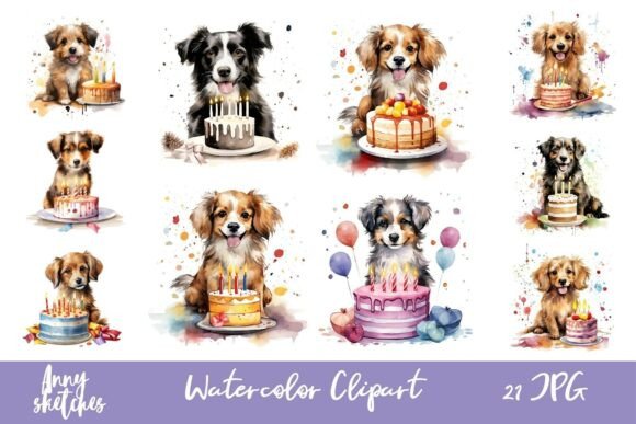 Different Dog Breeds with Birthday Cakes: A Guide to Watercolor Clipart for Creative Projects