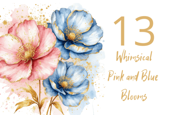 Elevating Digital Design with a Watercolor Pink Blue Flowers Clipart Set