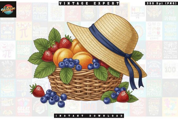 Elevating Visual Storytelling with the Fruit Basket with Straw Hat Clipart PNG