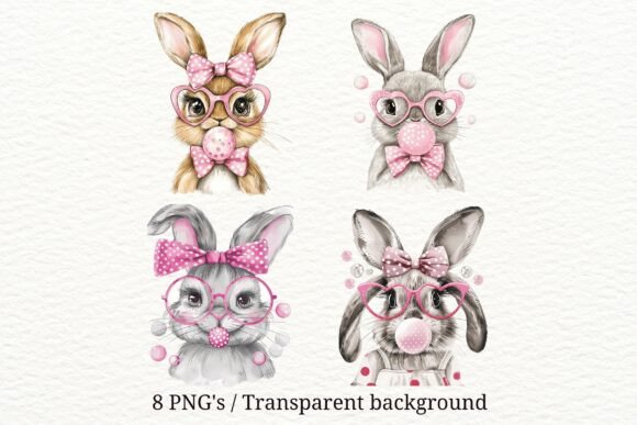 Enhancing Spring Designs with 8 Bubblegum Bunny PNG Clipart