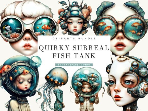 Exploring the Creative Potential of Quirky Surreal Fish Tank Clipart for Modern Design Projects