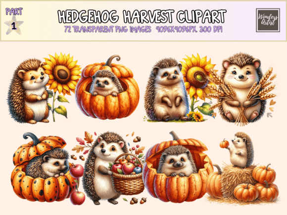 Hedgehog Harvest Clipart: Cozy Autumn Art