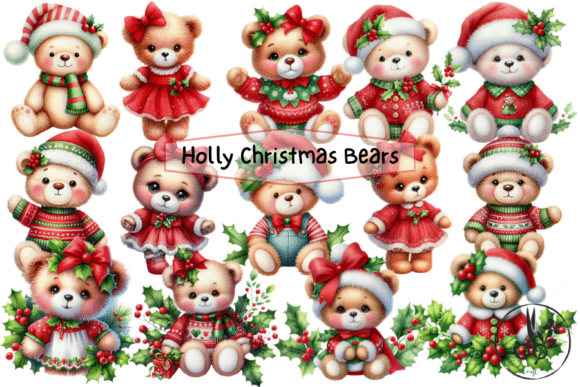 Holly Christmas Bears Clipart Guide