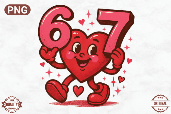 Kawaii Heart Holding 6 and 7 Clipart Guide