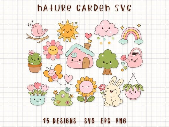 Nature Garden SVG Kawaii Spring Clipart Guide
