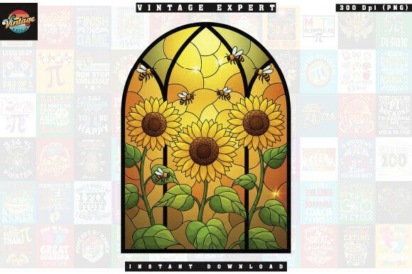 Stained Glass Sunflower Bee Clipart