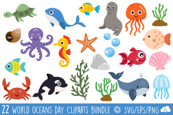 Strategic Visual Assets: Leveraging the World Oceans Day Animals Clipart Bundle for Brand Impact