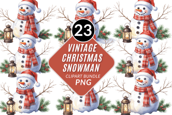 Vintage Christmas Snowman Clipart PNG