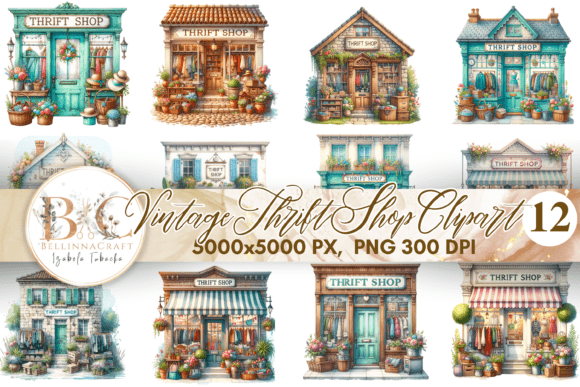 Vintage Thrift Shop Clipart Bundle PNG
