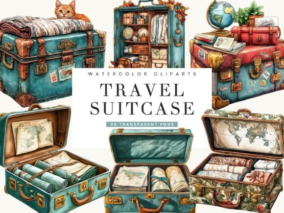 Vintage Travel Suitcase Clipart: Elevating Design with Nostalgic Aesthetics