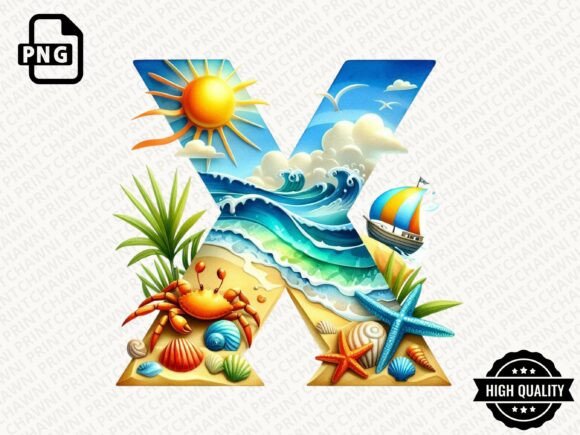 Watercolor Summer Alphabet Clipart PNG Guide